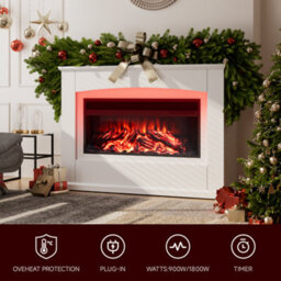 Living And Home Electric Fire Suite Black Fireplace With White Surround Set 7 Led Mood Light Adjustable Stove Size 34'' - thumbnail 4