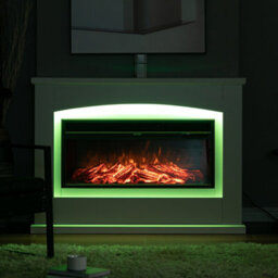 Living And Home Electric Fire Suite Black Fireplace With White Surround Set 7 Led Mood Light Adjustable Stove Size 34'' - thumbnail 3