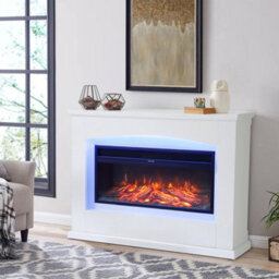 Living And Home Electric Fire Suite Black Fireplace With White Surround Set 7 Led Mood Light Adjustable Stove Size 34'' - thumbnail 2
