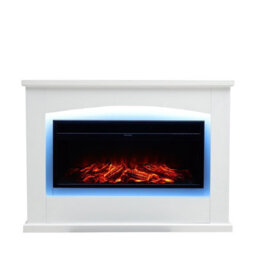 Living And Home Electric Fire Suite Black Fireplace With White Surround Set 7 Led Mood Light Adjustable Stove Size 34'' - thumbnail 6