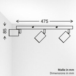 Briloner Black Metal 3 Light Gu10 Ceiling Spotlight Adjustable Ip44 Max 9W 47.5Cm - thumbnail 7