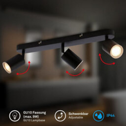 Briloner Black Metal 3 Light Gu10 Ceiling Spotlight Adjustable Ip44 Max 9W 47.5Cm - thumbnail 2