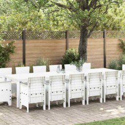 Berkfield Garden Dining Set 15 Pcs White Polt Rattan - thumbnail 1
