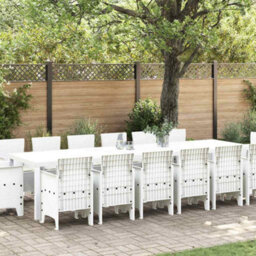 Berkfield Garden Dining Set 15 Pcs White Polt Rattan - thumbnail 4