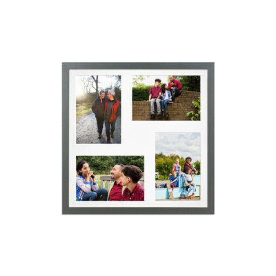 AK Frames 12X12 Dark Grey Sleek Multi Photo Frame With White Mount - Holds 4 Apertures (4X) 6X4 Photos - image 1