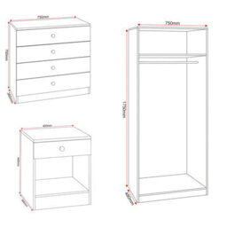 Seconique Denver Trio Bedroom Set Pink Gloss Wardrobe Chest Of Drawers Bedside - thumbnail 9