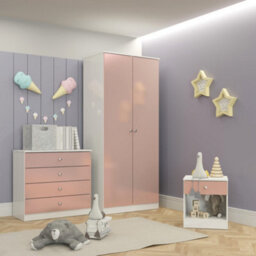 Seconique Denver Trio Bedroom Set Pink Gloss Wardrobe Chest Of Drawers Bedside