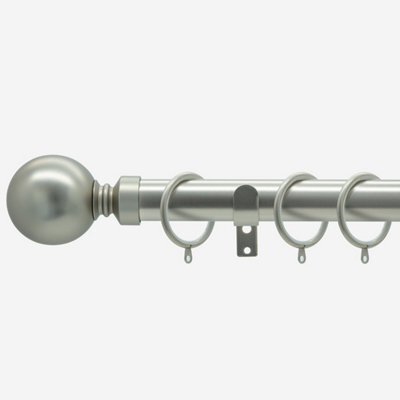 Brushed Steel 28mm Ball Fixed Length Metal Curtain Pole  260Cm - image 1