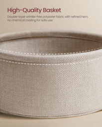 Modern Storage Center, Round Living Room Table With Fabric Basket, Matte White And Camel Brown - thumbnail 4