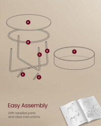 Modern Storage Center, Round Living Room Table With Fabric Basket, Matte White And Camel Brown - thumbnail 5