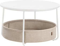 Modern Storage Center, Round Living Room Table With Fabric Basket, Matte White And Camel Brown - thumbnail 6