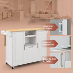 Costway Rolling Kitchen Trolley Cart Kitchen Island W/ Drop-Leaf Countertop-White - thumbnail 9