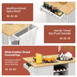 Costway Rolling Kitchen Trolley Cart Kitchen Island W/ Drop-Leaf Countertop-White - thumbnail 8