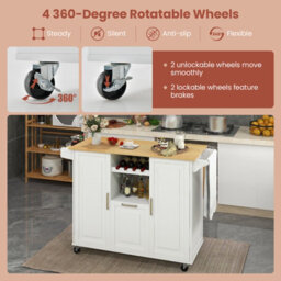 Costway Rolling Kitchen Trolley Cart Kitchen Island W/ Drop-Leaf Countertop-White - thumbnail 6