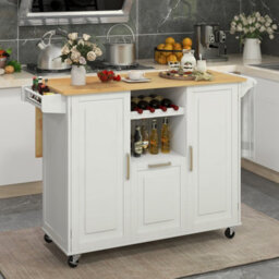 Costway Rolling Kitchen Trolley Cart Kitchen Island W/ Drop-Leaf Countertop-White - thumbnail 3