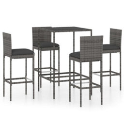 Berkfield 5 Piece Garden Bar Set With Cushions Poly Rattan Grey