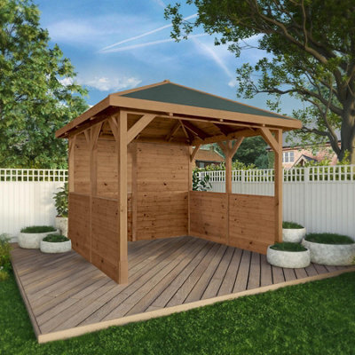 Waltons 3M X 3M Traditional Gazebo With Side Panels Pressure Treated Wooden Garden Shelter - image 1