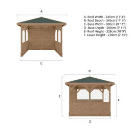 Waltons 3M X 3M Traditional Gazebo With Side Panels Pressure Treated Wooden Garden Shelter - thumbnail 6