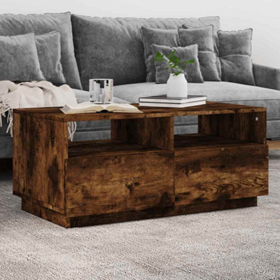 Berkfield Coffee Table With Led Lights Smoked Oak 90X49X40 Cm - image 1