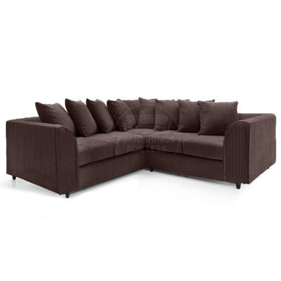 Furnishings For Less UK Ferguson Chocolate 5 Seater Fabric Corner Sofa L Shaped Jumbo Cord - Scatter Back - image 1