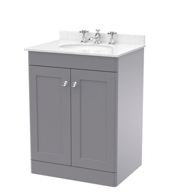 Balterley Swynnerton Traditional 2 Door Floor Standing Vanity Unit With Marble Basin, Satin Grey, 600mm - image 1