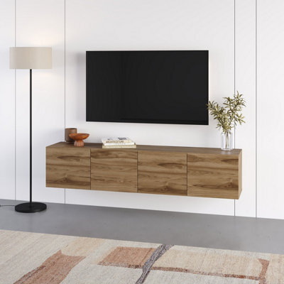 Decortie Daroca Floating Wall-Mounted Tv Unit Up To 65-Inch Tvs 180(W) Soft-Close 4 Doors Tv Cabinet For Living Room, Whiskey Oak - image 1