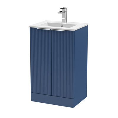 Balterley Tixall Fluted 2 Door Floor Standing Vanity Unit With Minimalist Basin, Satin Blue, 500mm - image 1