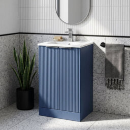 Balterley Tixall Fluted 2 Door Floor Standing Vanity Unit With Minimalist Basin, Satin Blue, 500mm - thumbnail 2