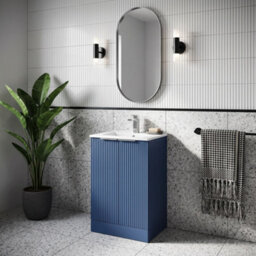 Balterley Tixall Fluted 2 Door Floor Standing Vanity Unit With Minimalist Basin, Satin Blue, 500mm - thumbnail 4