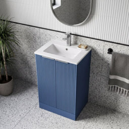 Balterley Tixall Fluted 2 Door Floor Standing Vanity Unit With Minimalist Basin, Satin Blue, 500mm - thumbnail 3