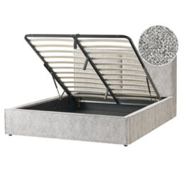 Beliani Ottoman Bed Velour Knit Moissac 160 X 200 Cm (Eu King Size) Black/ White - thumbnail 1