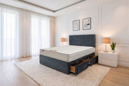 "Knight Sleep Emily Charcoal Naples 4Ft Bed Set With Mattress, 2 Drawers Same Side & 24""headboard - Small Double" - thumbnail 1