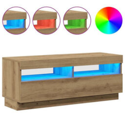 Berkfield Modern Tv Cabinet With Led Lights Artisian Oak 100X35X40 Cm Engineered Wood - thumbnail 4