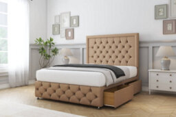 "Sloomy Vienna Latte Dumfries Divan Bed Set 2 Drawers Right Side With 26"" Strutted & 12"" Footboard 6' Super King" - thumbnail 3