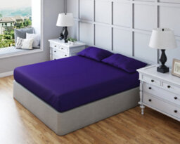 Fitted Sheet Polycotton Plain Dyed Extra Deep 25Cm Bed Linen Purple - thumbnail 1