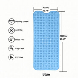 Oxford Homeware Suction Cups Gripper Shower Bath Mat Machine Washable Anti Mould And Mildew Bathroom Mat (Light Blue, 40X100Cm) - thumbnail 7