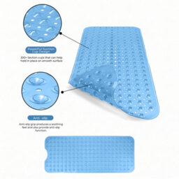 Oxford Homeware Suction Cups Gripper Shower Bath Mat Machine Washable Anti Mould And Mildew Bathroom Mat (Light Blue, 40X100Cm) - thumbnail 5