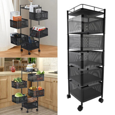 Black 6 Tier Kitchen Rotating Storage Trolley Cart - image 1