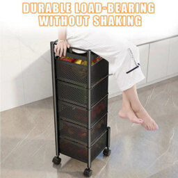 Black 6 Tier Kitchen Rotating Storage Trolley Cart - thumbnail 2