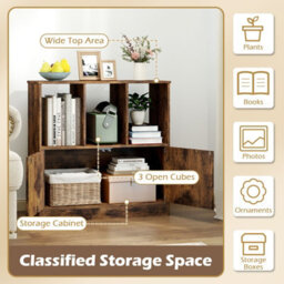 Gainoom 3-Cube Brown Bookcase 3-Tier Bookshelf With Cabinet Modern Book Shelf For Small Space - thumbnail 8