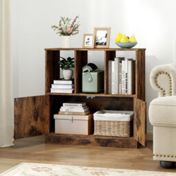 Gainoom 3-Cube Brown Bookcase 3-Tier Bookshelf With Cabinet Modern Book Shelf For Small Space - thumbnail 4