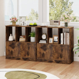 Gainoom 3-Cube Brown Bookcase 3-Tier Bookshelf With Cabinet Modern Book Shelf For Small Space - thumbnail 5