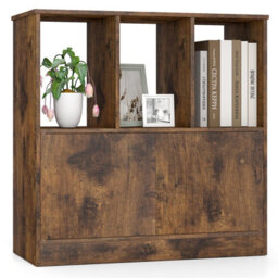 Gainoom 3-Cube Brown Bookcase 3-Tier Bookshelf With Cabinet Modern Book Shelf For Small Space - thumbnail 1