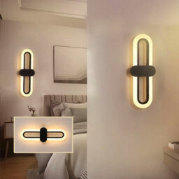 Living And Home Black Frame Modern Oval Led 15W Indoor Wall Light Bedside Sconce With Acrylic Shade 40Cm Warm Light - thumbnail 3