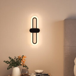 Living And Home Black Frame Modern Oval Led 15W Indoor Wall Light Bedside Sconce With Acrylic Shade 40Cm Warm Light