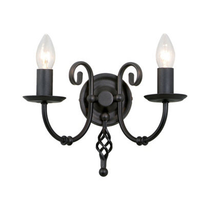 Elstead Artisan 2 Light Indoor Candle Wall Light Black, E14 - image 1