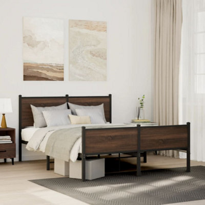 Berkfield Metal Bed Frame Without Mattress Brown Oak 140X200 Cm - image 1