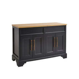 Homestylestore Black Grey And Oak 1210mm Bathroom Vanity Unit With 2 Round Countertop Basins And Brushed Copper T Bar Handles - thumbnail 2