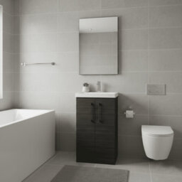Balterley Bramshall Modern Bathroom 2 Soft Close Door & Mid-Edge Vanity Unit Basin, Charcoal Black, 510mm - thumbnail 2