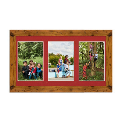 AK Frames 40X20Cm Rustic Oak Modern Multi Photo Frame With Crimson Mount - Holds 3 Apertures (3X) 6X4 Photos - image 1